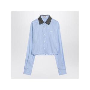 미우미우 콘트라스트 카라 자수 로고 스트라이프 셔츠 1796868
