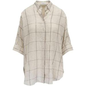 BRUNELLO CUCINELLI 체크 패턴 린넨 반팔 셔츠 1986449