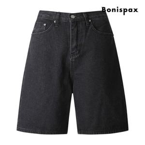 [보니스팍스] 베이직 블랙 데님 하프 팬츠 (XP4PT014M0)