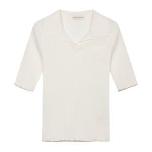[르샵]25l1l22kpo060오픈카라 라인배색 골지 반팔니트