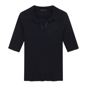 [르샵]25l1l22kpo060u오픈카라 라인배색 골지 반팔니트