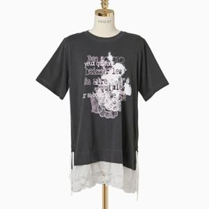 [에고이스트] [BLUE LABEL] 레이스 패치 루즈핏 롱 반팔 티셔츠 ER2OTH06