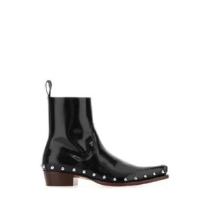 BOTTEGA VENETA 스터드 트리밍 페이턴트 레더 앵클 부츠 888604