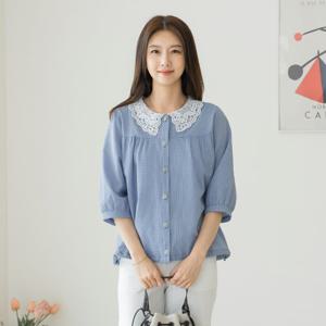 엄마옷 마담4060 레이스카라체크블라우스 여성블라우스 -ZBL2504070-