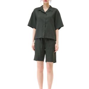 [체이스컬트]여성 린넨 라이크 오픈 카라 반팔 셔츠EBRG5572D0V