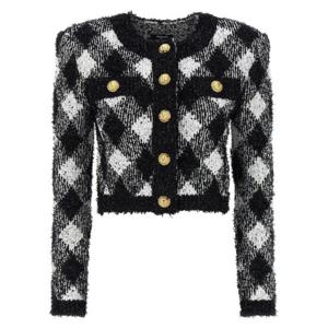 BALMAIN Vichy tweed short jacket DF0SK248KH66EAB