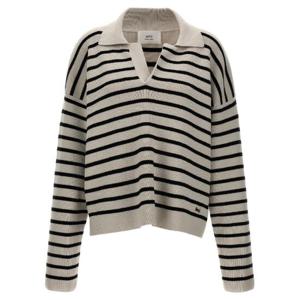 AMI PARIS 스트라이프 폴로 스웨터 UPL336KN0041194