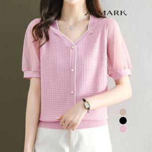 ATMARK 시스루퍼프바인반팔니트_AA53KN033G
