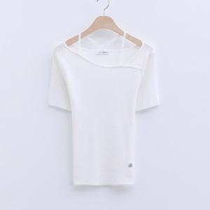 [로엠]언발넥 스트랩 반팔 스웨터(RMKAE25R20)