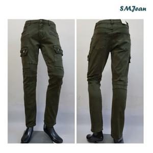 SMJ362s 지퍼 카고바지 슬림핏 카키 남자 면바지 남성 포켓바지