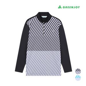 [그린조이]남성 배색 사선 스트라이프 하프 집업 티셔츠