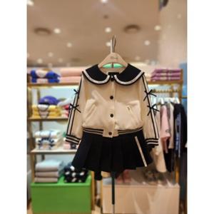 [티파니 5] 주니어세트 아이보리카라야구점퍼 네이비로고주름치마 (T51KAJ010AS010)