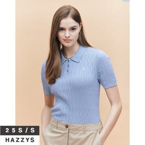 헤지스여성 HSSW5AC23 [아이코닉] 면 케이블 반팔 카라 풀오버