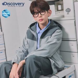 디스커버리키즈 DKTR3C051-GRD 키즈 프레시벤트 우븐 배색 트레이닝 후드 바람막이 자켓
