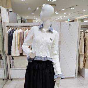 [밸리걸] 체크 셔츠 배색 숏 니트 가디건 241490