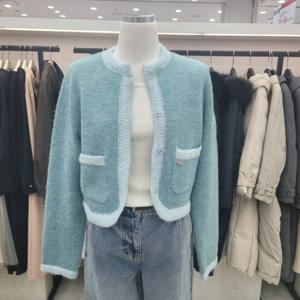 [온앤온]라운드넥 배색 크롭 니트가디건njk5sd1101