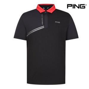 [핑]PING 남성 사선 카라 반팔 티셔츠 111C2TO004 BK 골프 반팔