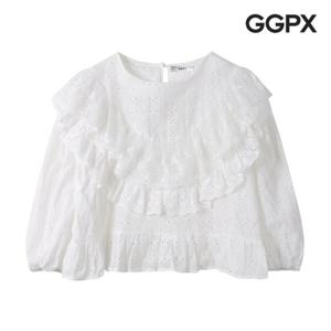 GGPX  러블리 크롭 펀칭 프릴 블라우스 (GP3SH045F)