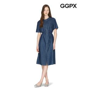 [GGPX]노카라 허리끈 데님 반팔 원피스 (GP4OP008F)