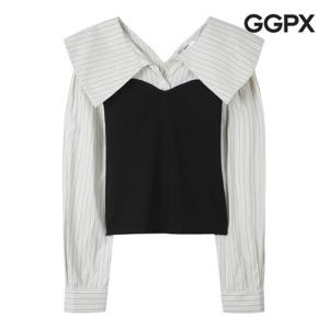 [지지피엑스]빅 카라 스트라이프 배색 블라우스 (GP4SH002F)