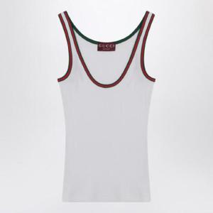 GUCCI White ribbed tank top with Web ribbon 815851XJG5O/Q_GUC-9692