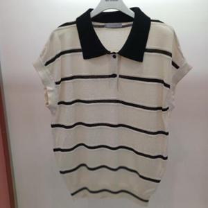 Latium HC06 시원한 캡소매 단가라 스트라이프 벌집 민소매 카라 니트티 T2552sw10B