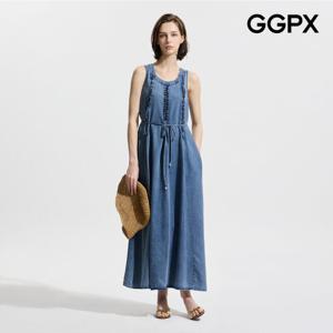 [GGPX] 웨이브 라인 데님 끈 원피스 (GP4OP082F)