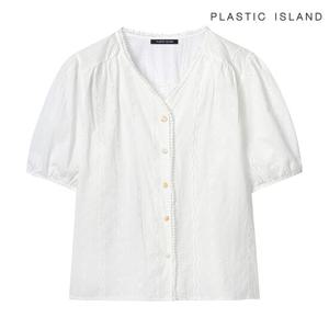 플라스틱아일랜드 프릴 브이넥 블라우스(PRTWB037)