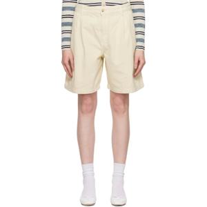 25 SS Maison Kitsune 여성 오프 화이트 캐주얼 플리츠 버뮤다 데님 쇼츠 251389F088000