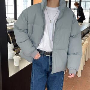 남자 오버핏 베이직 하이넥 하프 패딩 DMS-JUP-SISJK90-그레이
