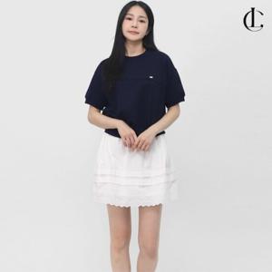 엘케이트 여자 레이스 치마 코튼 핀턱 밴딩 화이트 스커트 LCC004