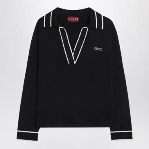 GUCCI Navy blue polo shirt with intarsia logo 815905XKELU/Q_GUC-4137