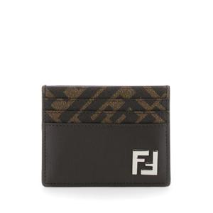FENDI Brown Card-Holder with Squared FF Motif in Leather and FF Canvas Man 7M0164AFF2F1Q1C