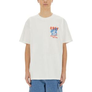 오베이 남성 화이트 프린티드 반팔 티셔츠 165264061_WHITE