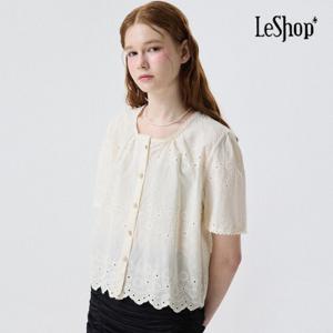 르샵  진주 단추 펀칭 레이스 블라우스 (BP4BL062A)