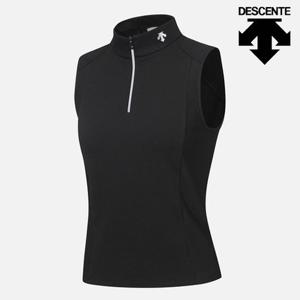 [데상트] 여성 스탠드넥 하프집 슬리브리스 SP122TST13BLK0 민소매