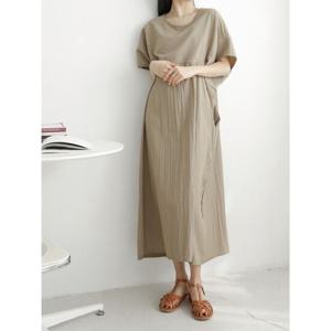 [샵앤]가오리 국산 여성 라운드 데일리 벌룬 절개 반팔 롱 원피스 AMI-WDR-3336-소라