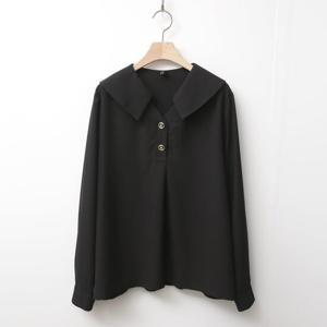샵앤) 국산 여성 넓은 카라 단추 반오픈 정장 긴팔 블라우스N REI-WBL-4134-블랙