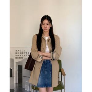 헤지스 여성 25SS 경량 싱글 하프 기장 트렌치 베이지 HSCO5B201I2