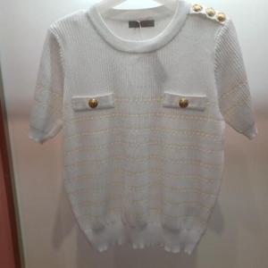 Latium HC06 깔끔한 세로골 펀칭 단가라 트위드느킴 라운드 반팔 데일리 니트티 T2523sw21W