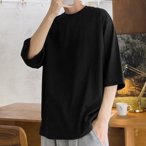 남자 베이직 데일리 오버핏 폰테 7부 티셔츠 5C5-TSA-Q101-블랙