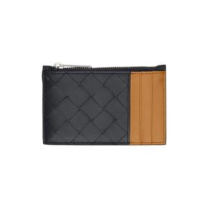 Bottega Veneta 카드지갑 네이비   오렌지 인트레치아토 지퍼 카드 지갑 232798M163022