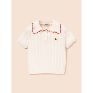 [빈폴키즈] 여아 스칼럽 칼라 포인트 반소매 니트 스웨터  아이보리 (BI5551G900)