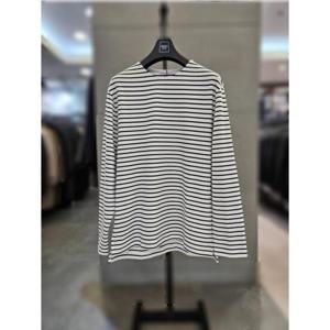 바쏘옴므 세이브존03 바쏘옴므 남자 봄 여름 화이트 면 단가라 라운드 티셔츠 WSAGZ1KR33A