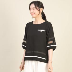 애비뉴투지 엄마옷 테이프 포인트 망사 배색 여름 반팔 블라우스 B05536