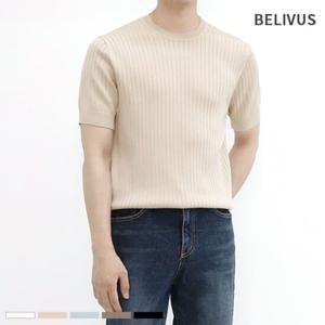 빌리버스 남성 반팔 라운드 골지 니트 티셔츠 BRE042