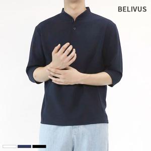 [빌리버스] 남성 티셔츠 헨리넥 기본 7부 무지티 BCM025
