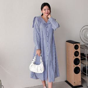 샵앤) 스트라이프 셔츠 세일러 롱 원피스 ARA-WDR-3864-블루