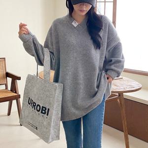 [아이우먼]빅사이즈 410 패치브이넥스판긴팔티 DILK460