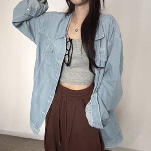 [짝꿍닷컴]여성 캐주얼 루즈핏 카라 데님 청자켓 IS-DN20